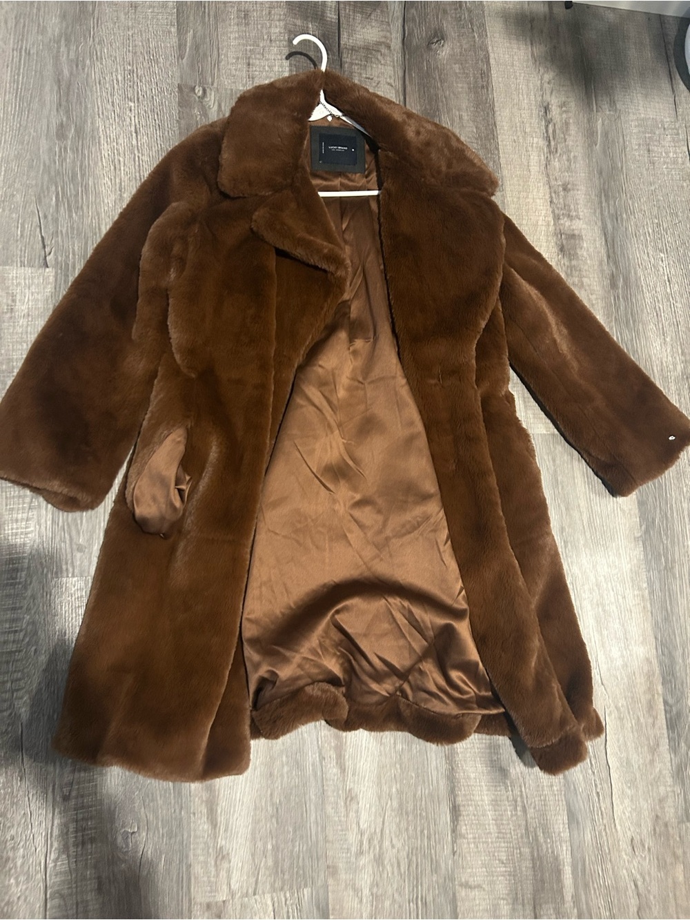 Lucky Brand Rich Brown Faux Fur Teddy Coat